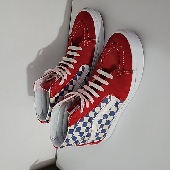 Vans SK8-HI checkered skate shoesMen's Women's Red Blue White